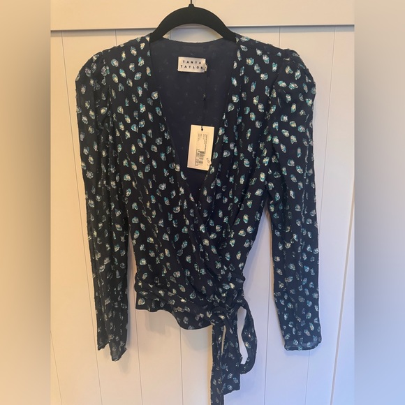 NWT TANYA TAYLOR ERICA METALLIC WRAP SHIRT SZ 4 - Picture 6 of 6